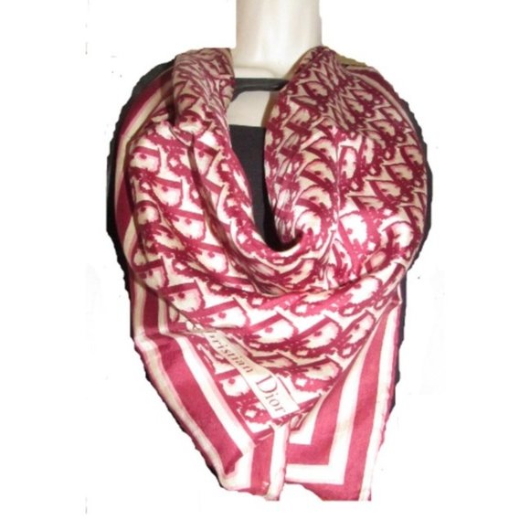 Dior Burgundy Pink Trotter Print Logo Silk Scarf - Picture 7 of 12